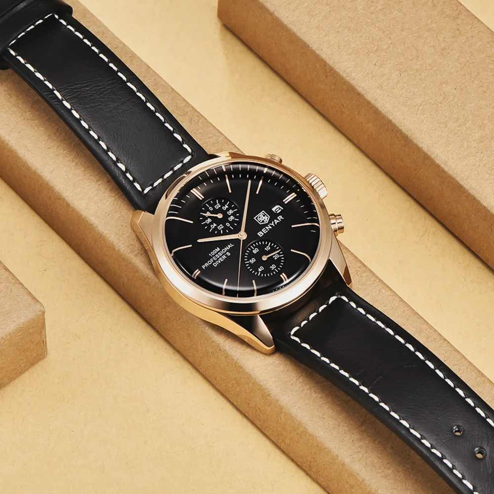 BENYAR 5187 2024 New Multifunctional Quartz Leather Watch with mens business and Leisure Calendar custom logo watch