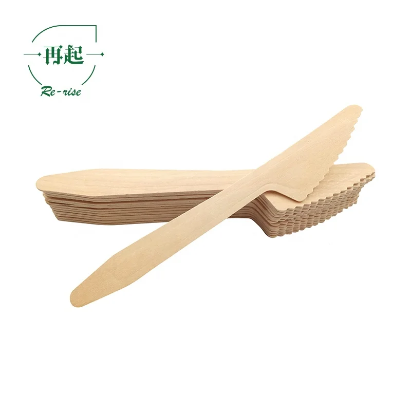 
16.5cm or 165mm Environmentally Friendly Disposable Compostable Birch Wood Dinner Knife with Raised Handle 