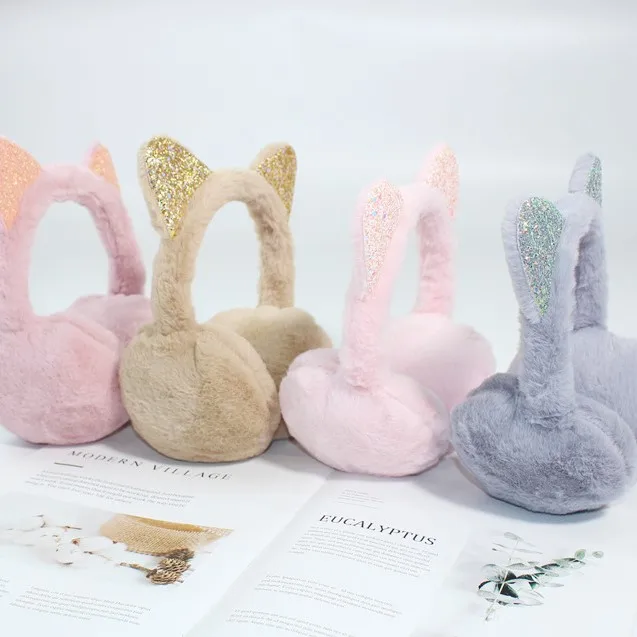 factory hot sale winter cute fashion solid color animal ear muffs for women