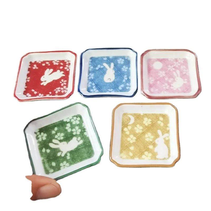 Dollhouse Miniature 1:12 Scale Ceramic Plate Kitchen Nostalgic Batik Rabbit Plate Toy Miniature Doll Furniture Furnishings