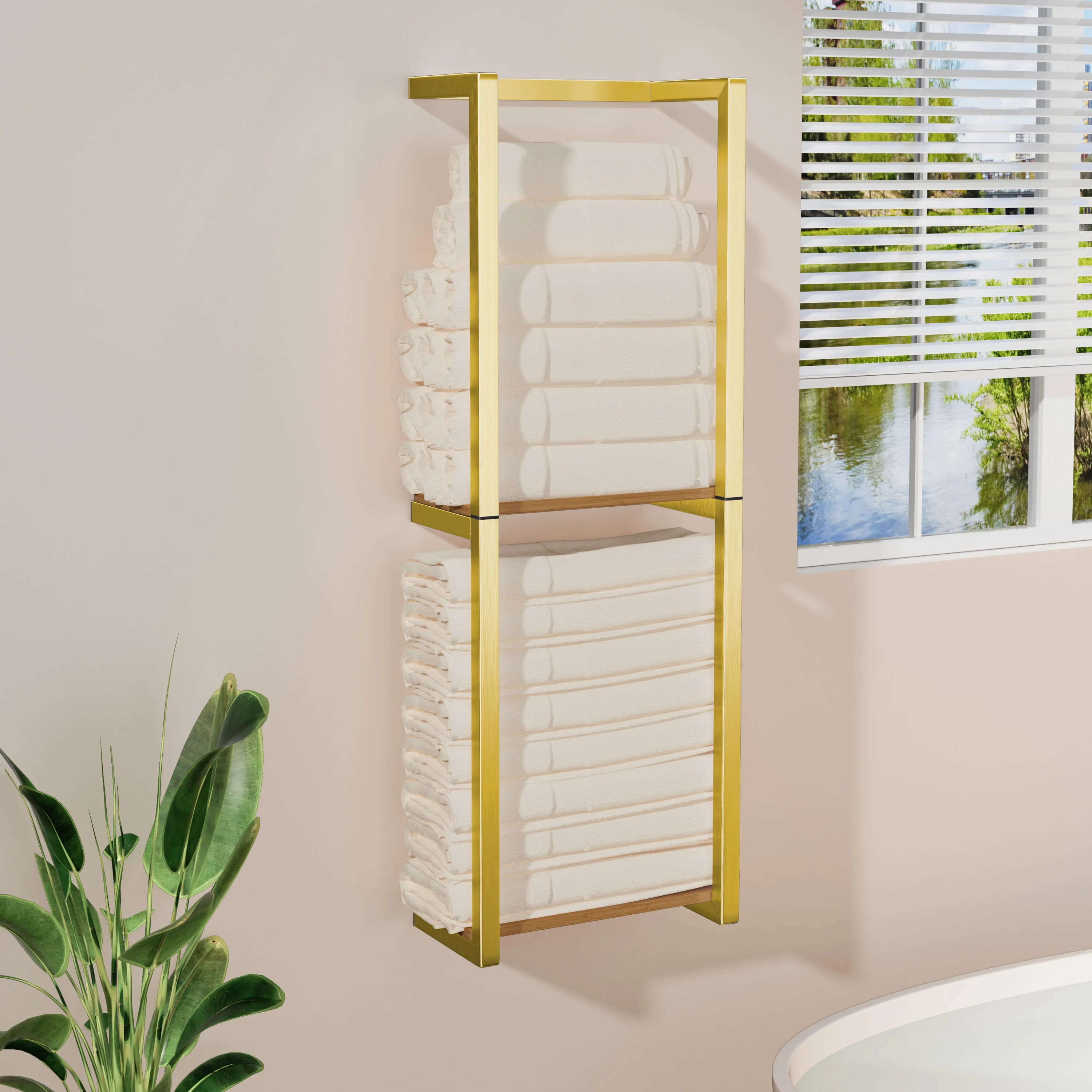 Modern gold bathroom drying bath towel holder with hooks towels bar hanger folding shelf storage shelf wall mounted towel rack