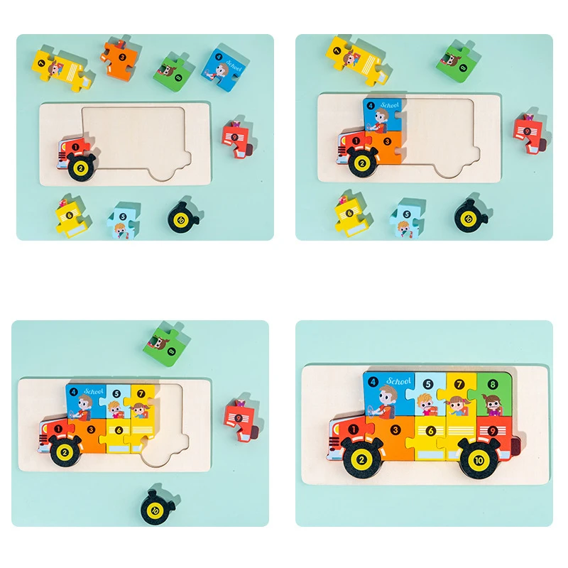 Montessori Wooden Kids Toy 3D Puzzle Jigsaw Board Tangram Cartoon Animal Car Puzzles for Children Baby Educational Learning Toys