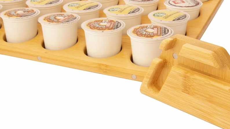 Space Saving Countertop bamboo wood drawer Coffee Pod Holder And K Cup Organizer bamboo Coffee Pod Organizer For Dolce Gusto