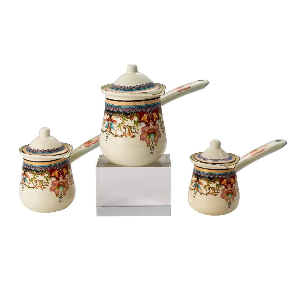 Good quality Pink iris style of turkish enamel Coffee Pot Coffee Warmer