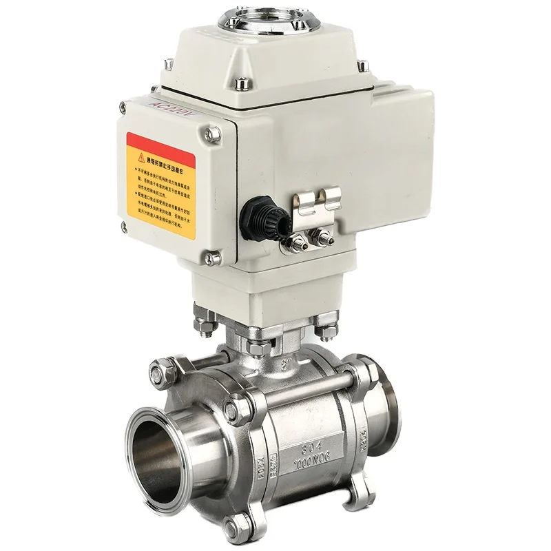 24V 3 Piece Non Return Flow Control Stainless Steel 304 316L Electric Motorized Sanitary Tri Clamp Ball Valve