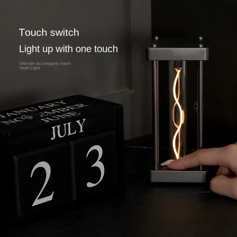 Square Quantum Breathable Creative Brass Night Light Touch LED table lamp Simple rechargeable Decorative Ornaments Bedroom