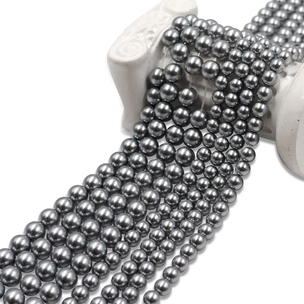 In stock 6mm round pearl beads high quality black color pearl beads for jewelry and bracelet making
