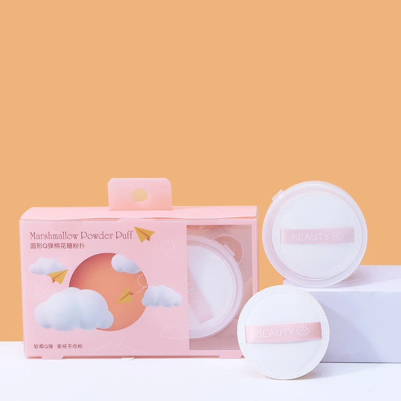 LMLTOP Guangzhou Female Face Beauty Makeup Powder Puffs Woman Soft Bouncy Round Shape White Makeup Puff Set With Box Sy1002