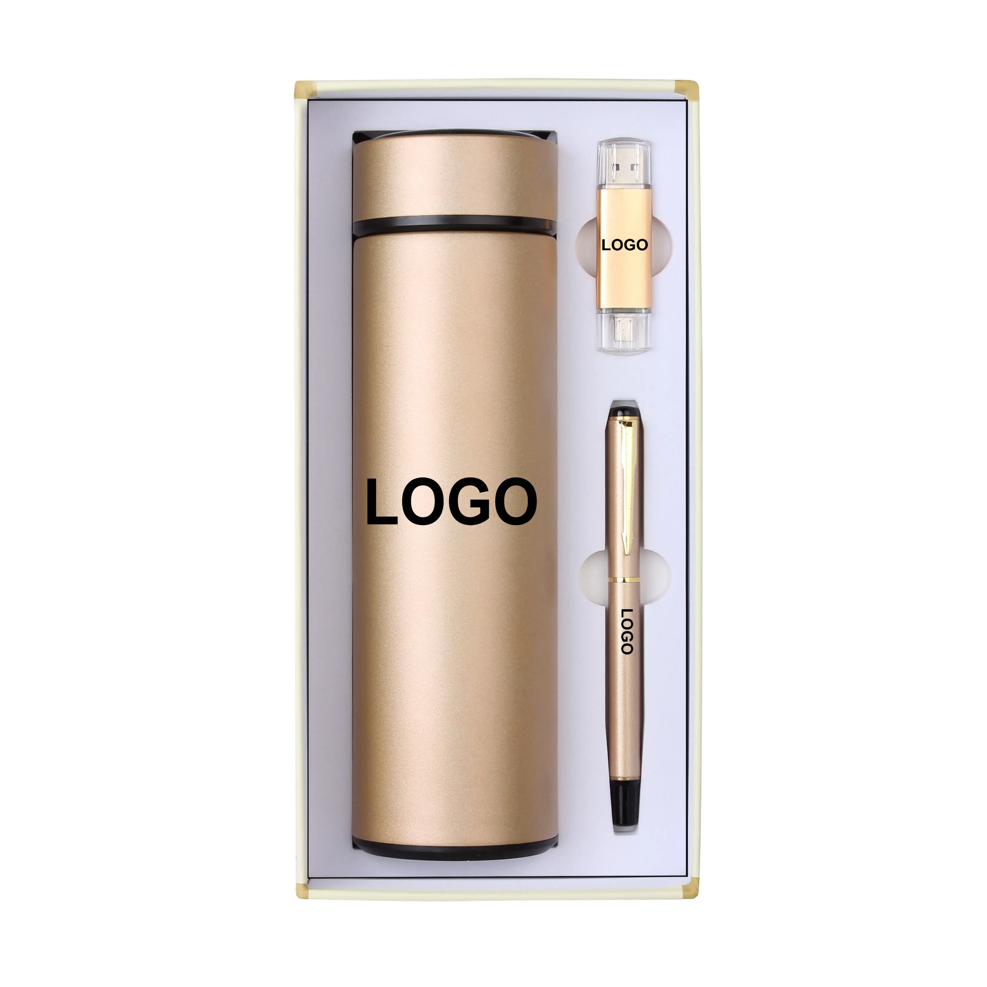 Small Luxury USB Corporate Staff  Gifts Business Christmas Coffee Mug LED Flask New Year Gifts Sets for Company Celebration