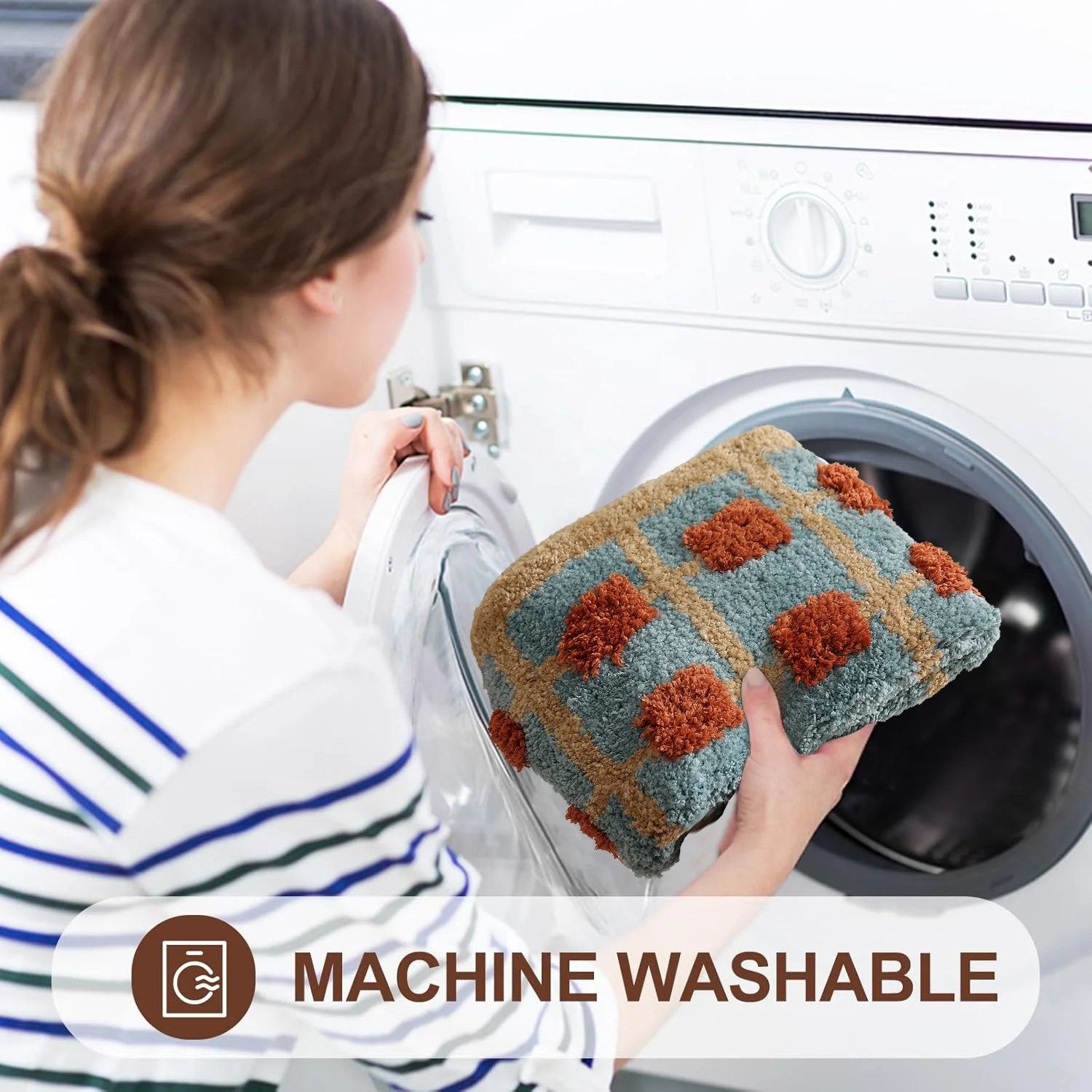 Vintage Checkered Bathroom Mat Microfiber Tufted Absorbent Bath Mat With TPR Non-slip Mat for Bath