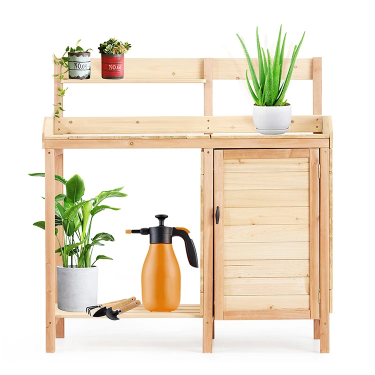 Hot Selling Outdoor Potting Station Solid Wood Garden Work Bench Table with Sink and Storage Cabinet