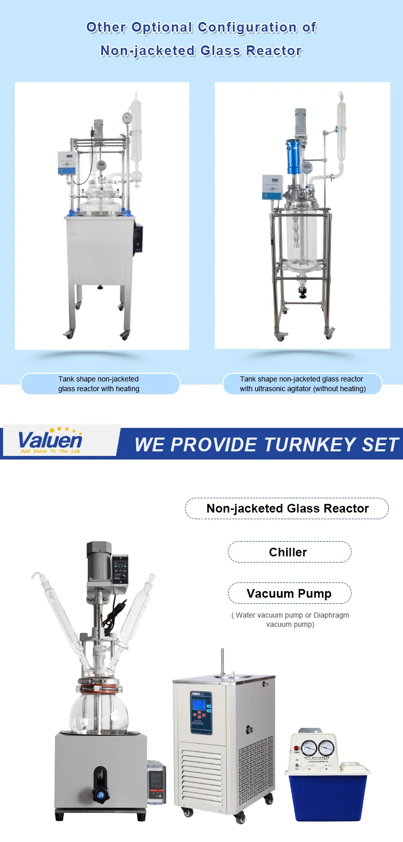 Valuen 5L  Bioreactor Glass Reactor 100l Single Layer Glass Reactor Jackless glass reaction kettle