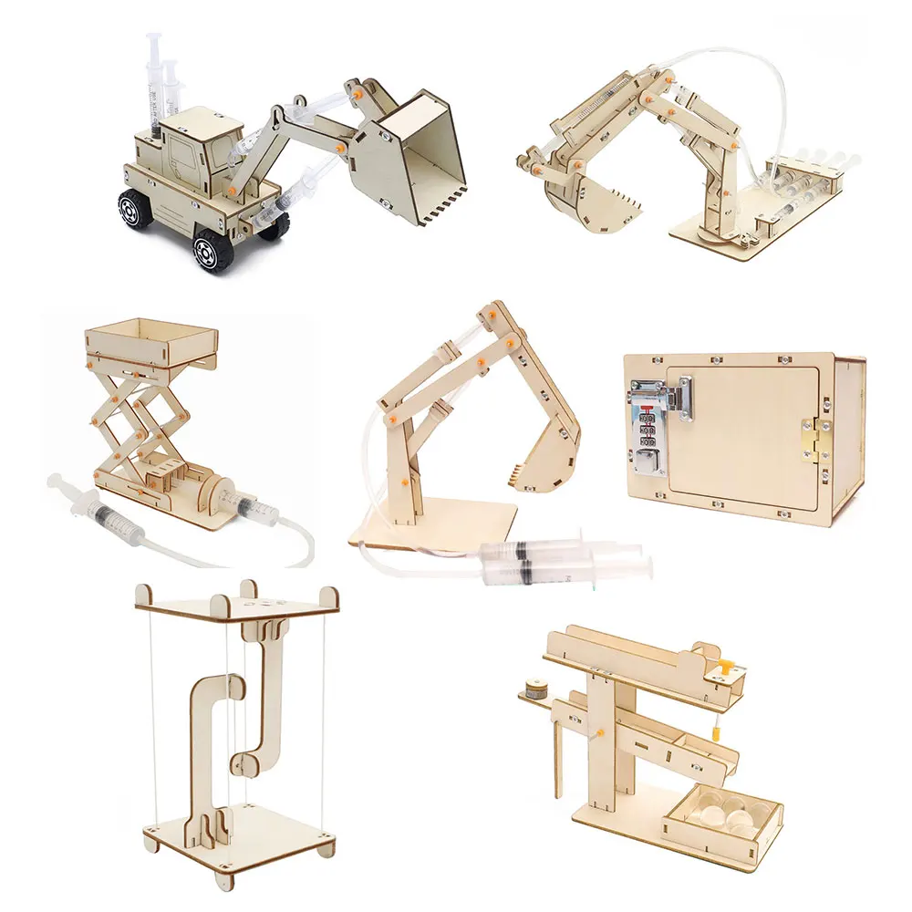 STEM toy DIY 3D wooden hydraulic excavator Physical Learning Toy Science Experiments Kits,STEM toy Learning Sets