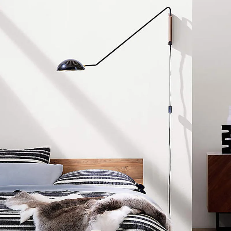Italian design Long arm metal wood wall light for living room dining room bedroom