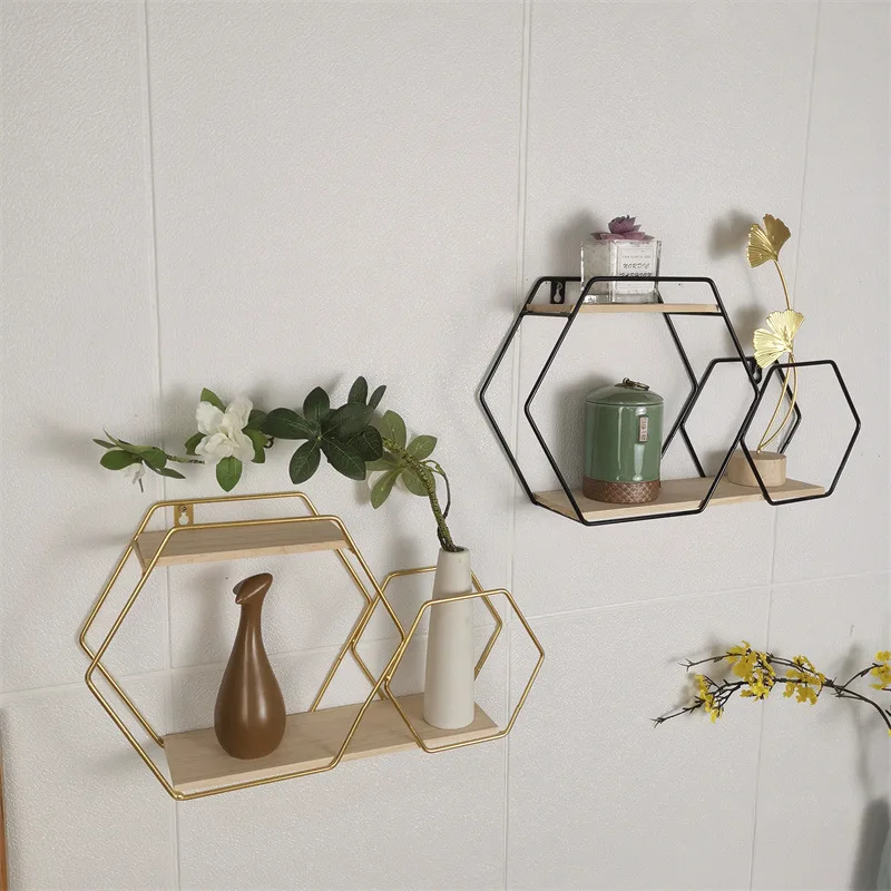 Triangle Circular Floating Wall Shelves, Metal Wood Wall Display Shelves holders for Office Living Room