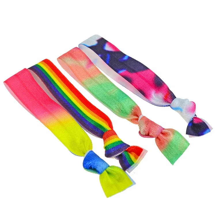 FOE Printed Logo Custom Promotional Gifts Wristband Women No Crease Ribbon Hair Ties