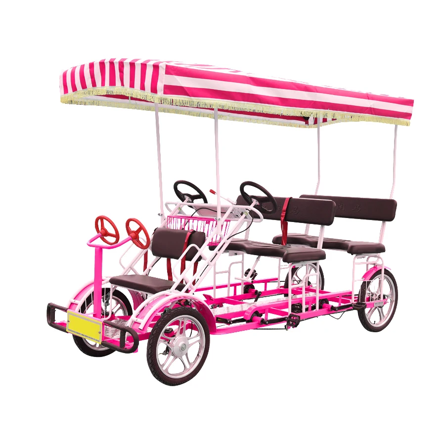 Customizable four wheels tourist sightseeing tandem bicycle electric with with Aluminum Alloy Wheels