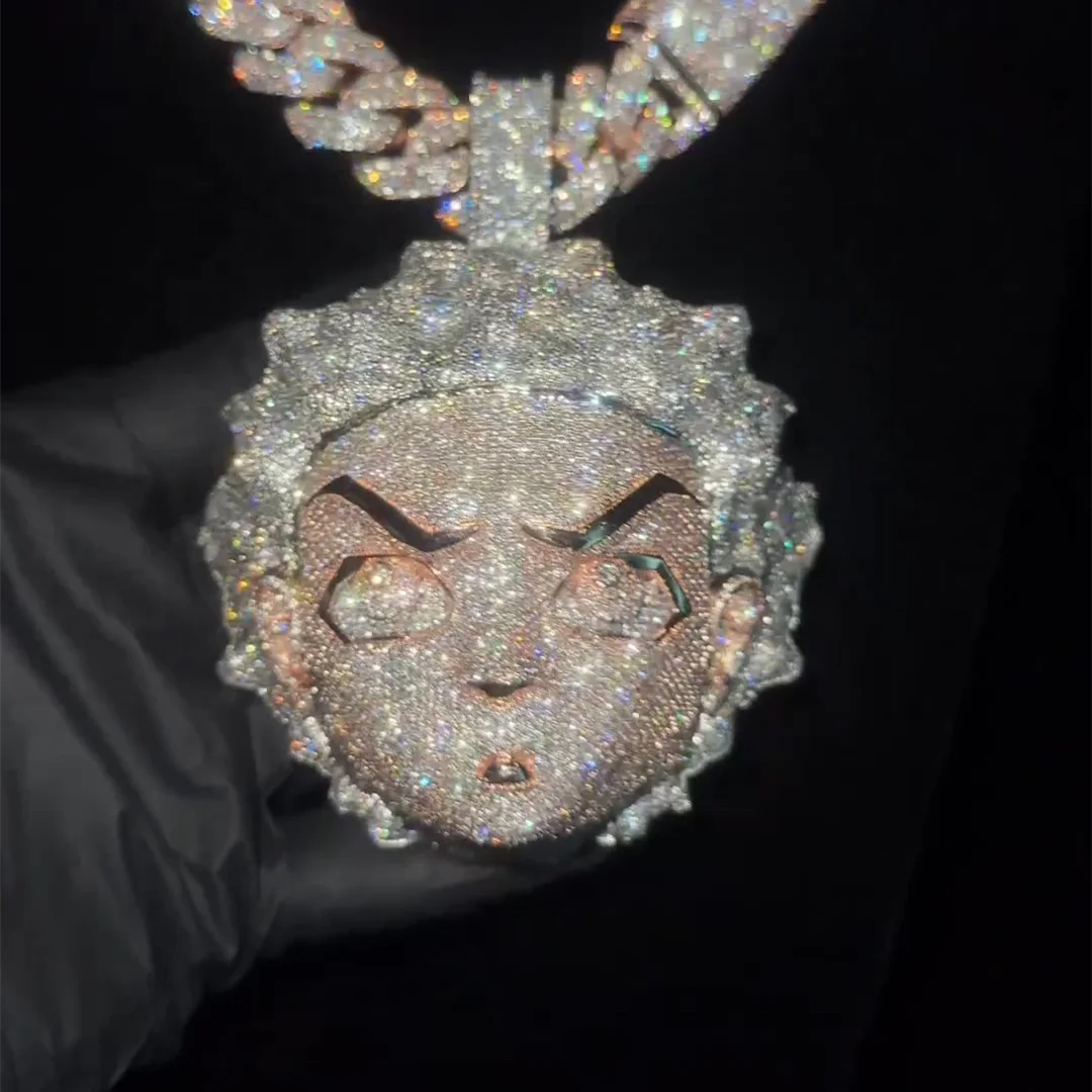 Custom Luxury Hip Hop Jewelry 925 Sterling Silver Two Tone 3D Cartoon Iced Out Soild VVS Moissanite Diamond Pendant