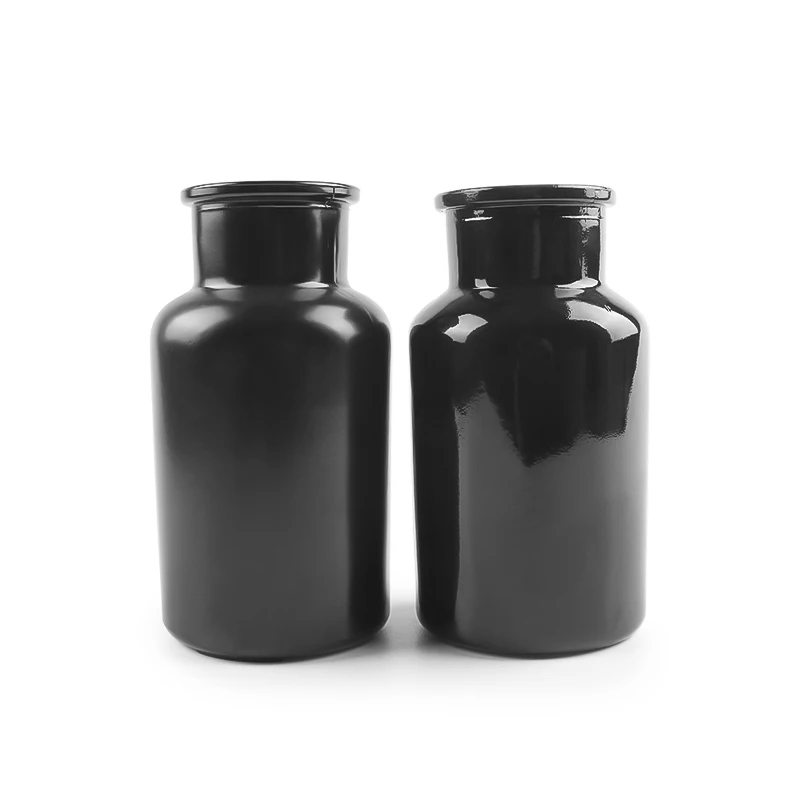 250ml 8oz Black Glass Apothecary Jar With Glass Lids