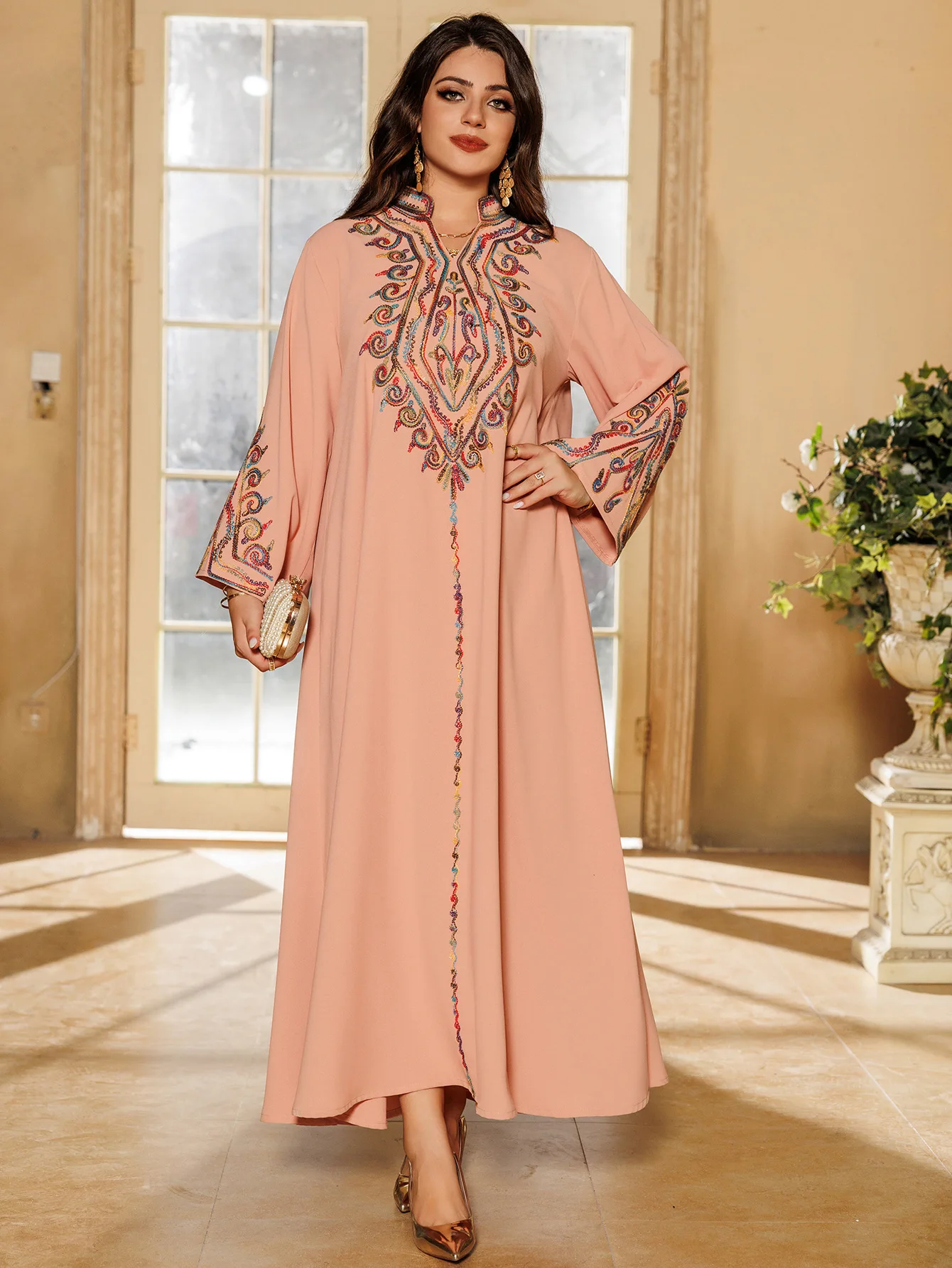 Middle East abaya Muslim elegant embroidered dress abaya pull over Arab jalabiya