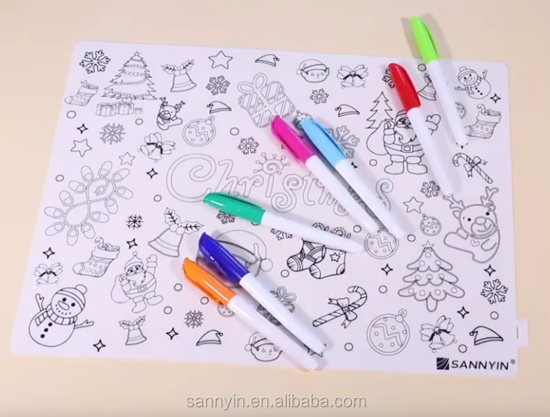 
Silicone Coloring Placemat Non slip soft foldable washable Drawing Mat For Kids 