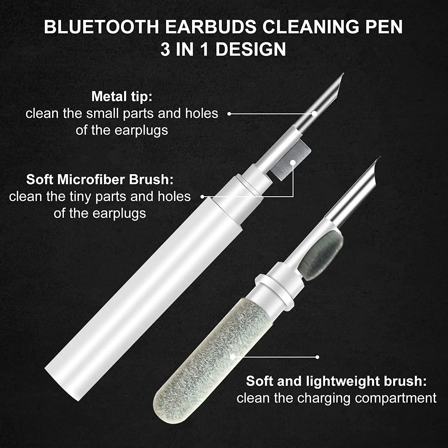 Portable 3-in-1 earphone cleaning pen tool for airpod dust removal anti blocking earphone Cleaning Kit