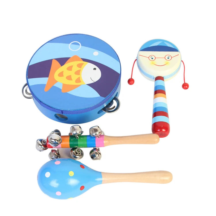 Wooden Percussion Kids Instruments 4 Piece Set Educational Musical Toy