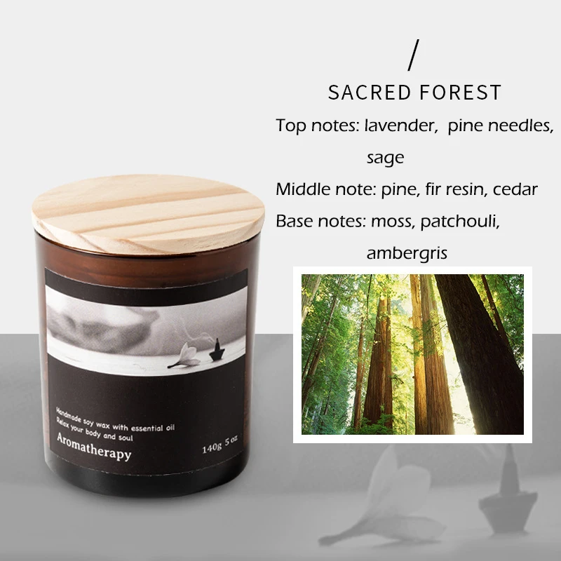 Candles Scented Candles With Amber Color Glass Jar Wood Lid