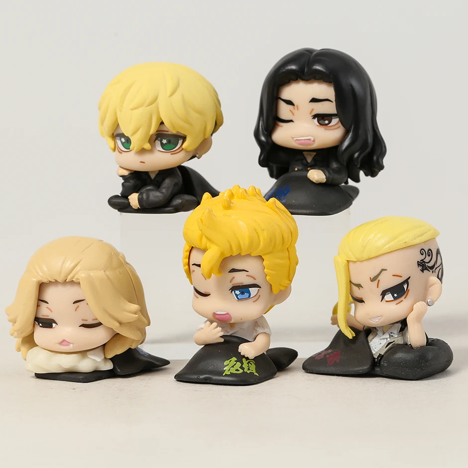 5pcs/set q version anime Tokyo Revengers Sleeping Mikey Draken Action Figure pvc Model Toy ornaments