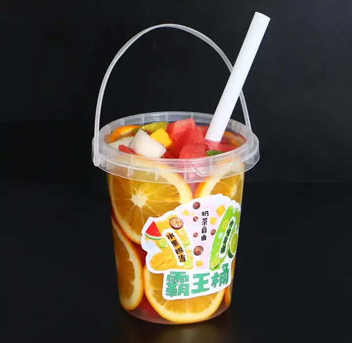 Cheap Price Custom Logo Disposable Plastic PP Hard Fruit Bucket Food Grade Bubble Tea Buckets cups With Lids