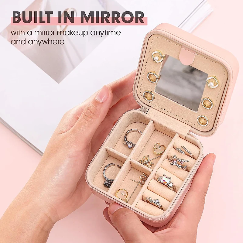 26 Initial Letter Flower Jewelry Organizer Box with Mirror for Women Birthday Gifts Small Travel Jewellery Storage Case