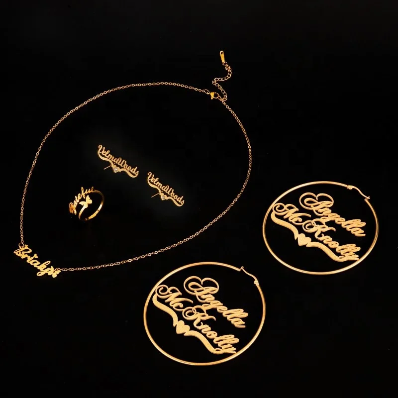 Wholesale stainless steel best gifts custom name bling bling name plate jewelry set