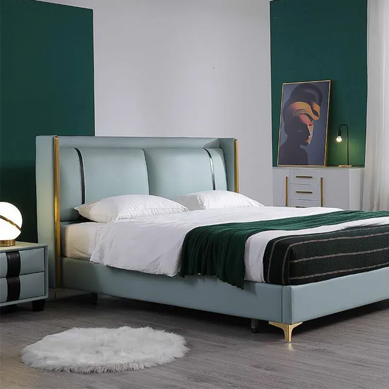 Nordic light luxury luxury furniture bedroom leather art double bed 1.8 meters white bedroom furniture set