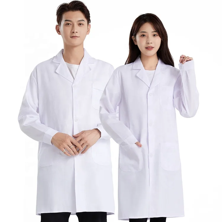 Long sleeve white lab coat cotton white gown short sleeve food factory doctor nurse uniform