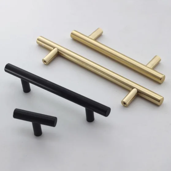 Gold Black Chrome Color Cabinet Handle Kitchen Cupboard Drawer Furniture Pull T-bar Handle Hollow Stainless Steel Modern 2021