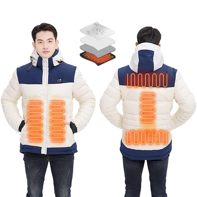 Plus size 12V ski clothing heated jacket mens heated coat men with duck down for winter