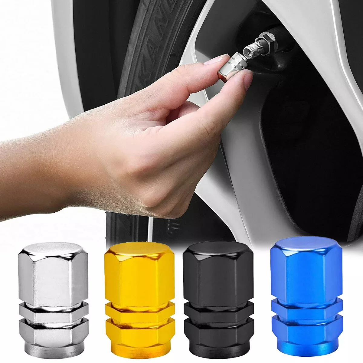 High Quality USA Flag Logo Car Air Tire Valve Cap Custom Zinc Alloy Metal Wheel Stems Caps CNC Machined Black Silver Color