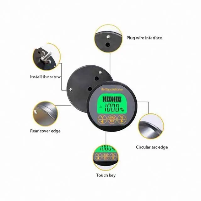 A23-- Coulomb Counter Meter Battery Capacity Indicator TR16 8-80V 50A Ammeter Voltmeter ebike Li-ion Lithium Lifepo4