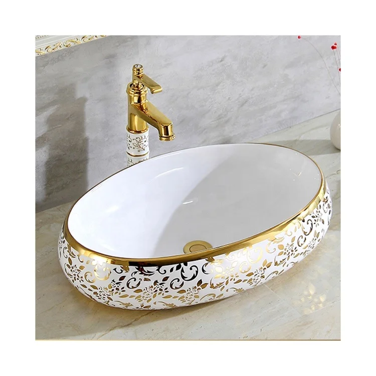 
Luxury design KD-03GBE ceramic electroplated gold color washing hand basin 