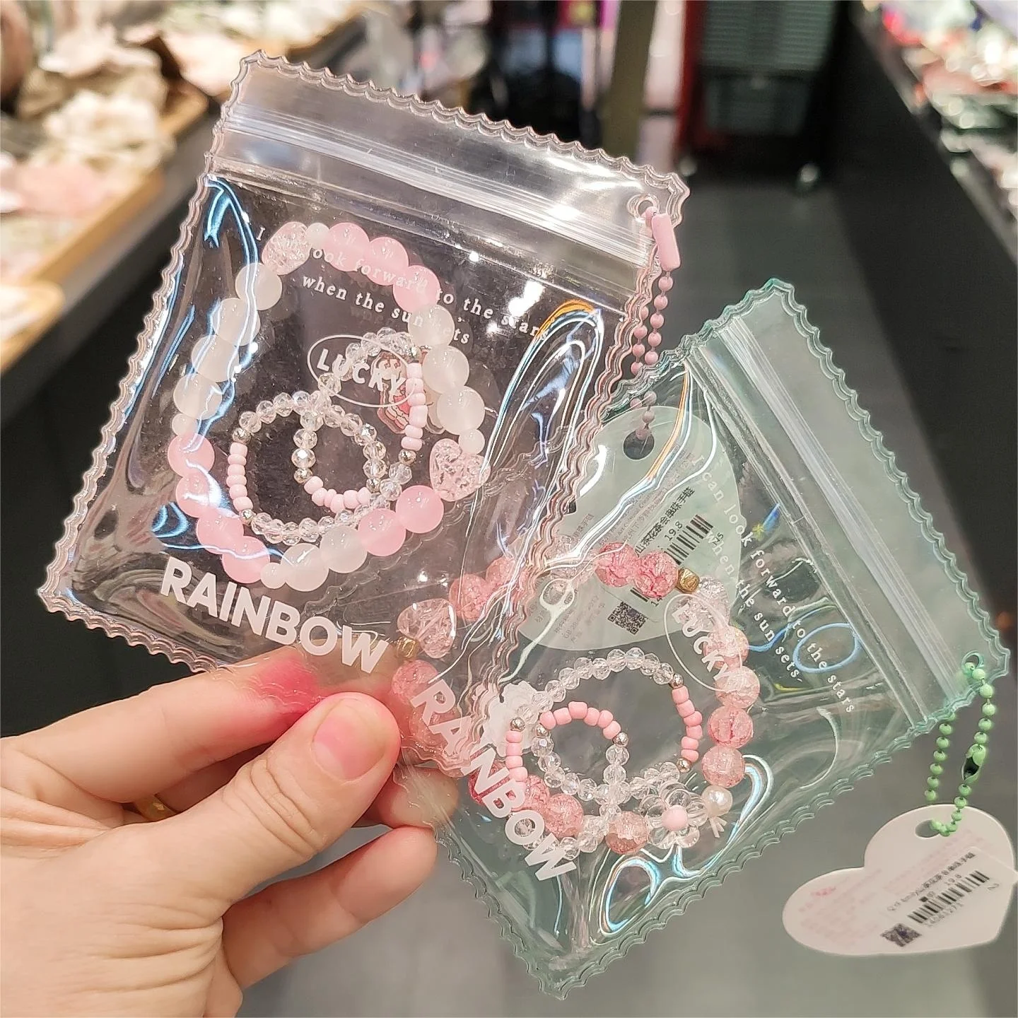 new design custom print transparent PVC packaging plastic bag with ripples edges tag chain for handmade card DIY goka accessory