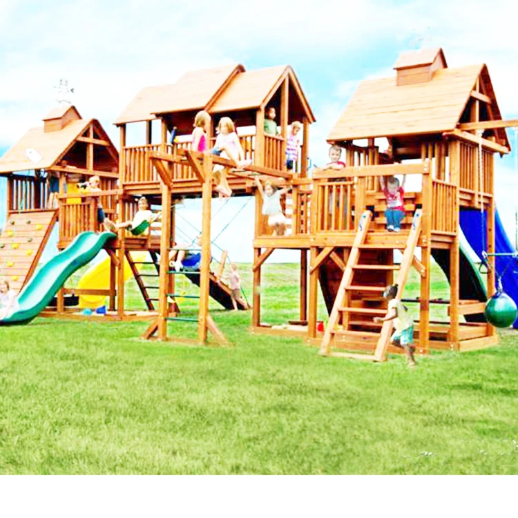 customized children wooden playset complete park forts slides swings lumber outdoor playground equipment