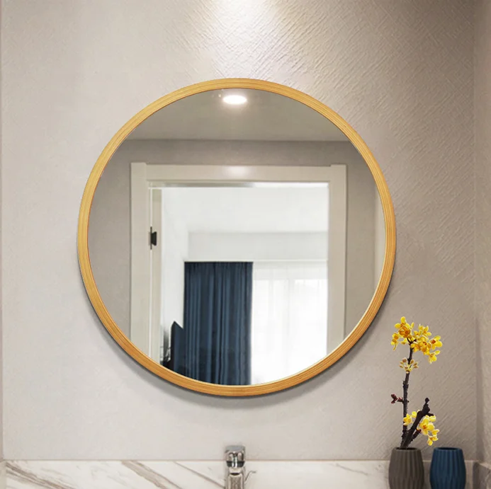 Hot Sale Medium Round Aluminum Frame Mirror Solid Wood Framed Bathroom Mirrors
