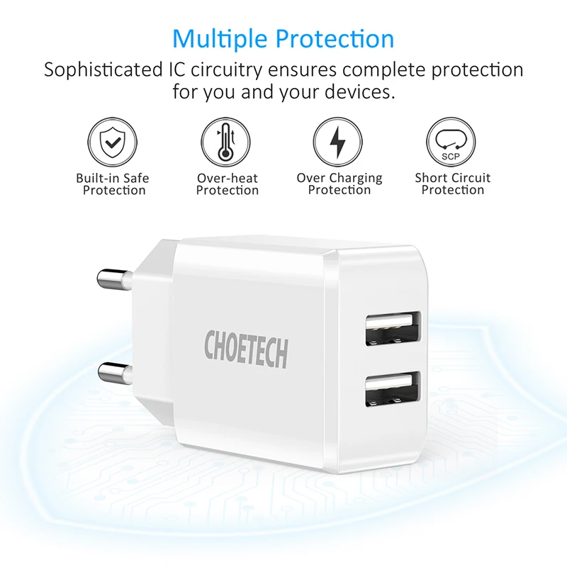 
CHOETECH 5V 2A Dual Port USB Wall Charger for iPhone 11 X XS 8 7 Travel Fast Charger Adapter for Samsung S10 S9 S8 Phone Charger 