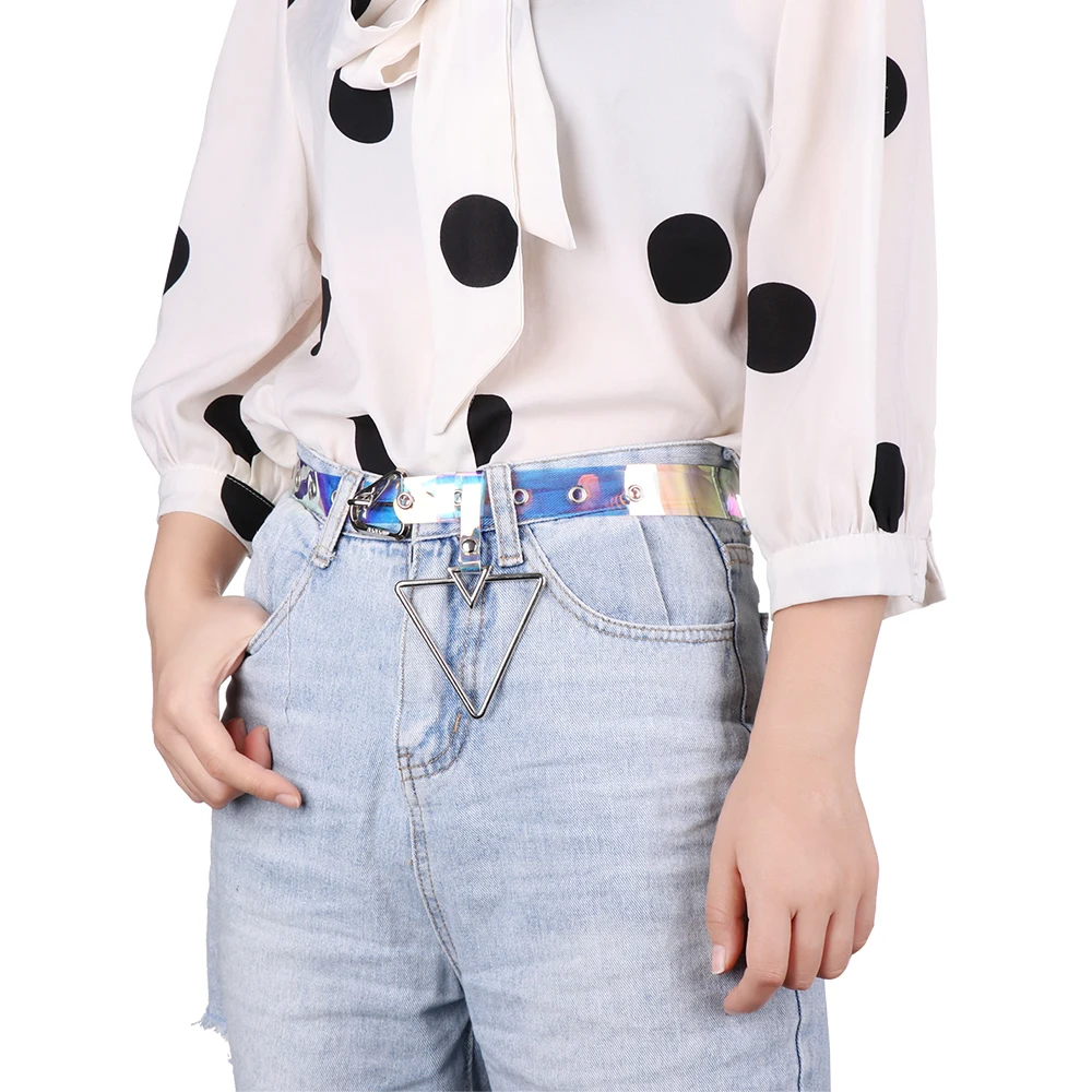 1PC NEW Transparent Women Girl Laser Rainbow Clear Pin Buckle Wide Bands Waistband Invisible Punk Waist Belt