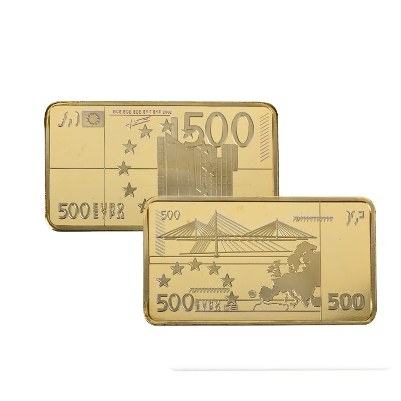 Euro 500 Gold Plated Metal Bar Fake Bill Bullion Coin Commemorative Golden Bar for Business Souvenir