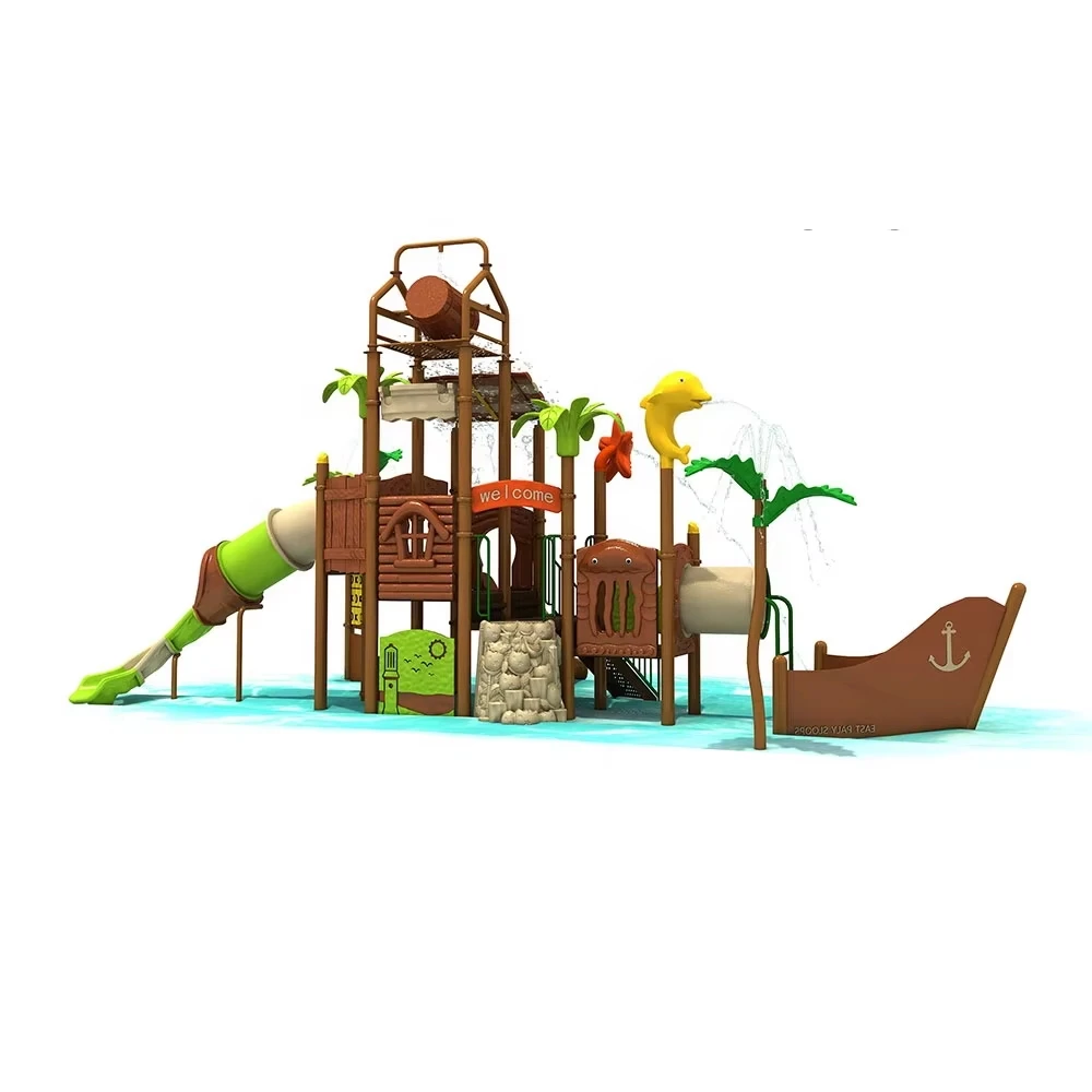 Large Set Interactive Water Games Playground and Aqua Park 114 Pipes Kids Slides Pirate Outdoor Playground Equipment for Play