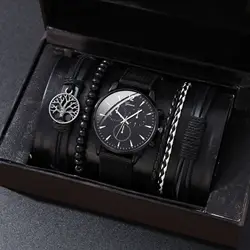 PU Leather Belt Quartz Watches Bracelet Set Sport PU Band Wrist Watch Business Clock Gift For Men Reloj Jewelry