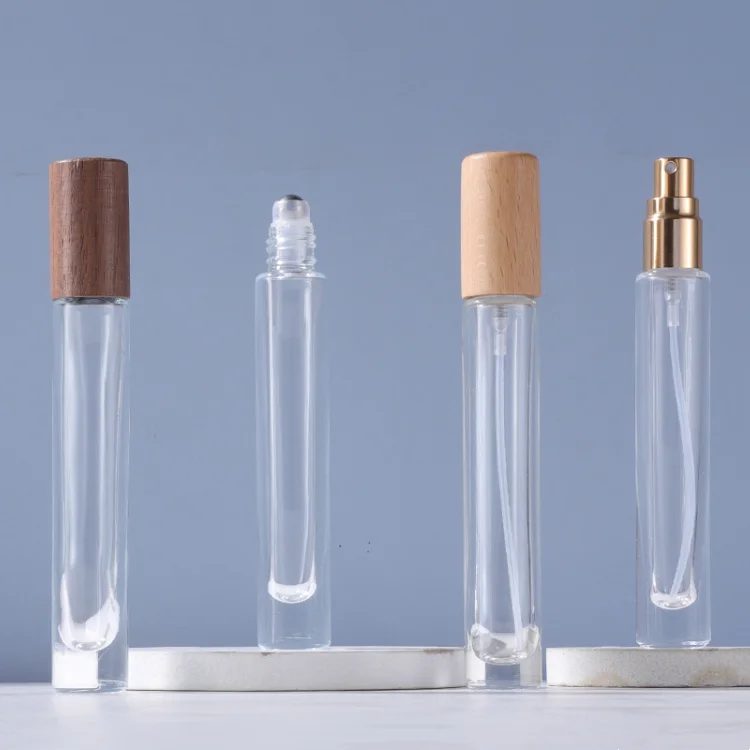 Hot Sale 10ml Wooden Cap Perfume Roller Ball Glass Bottle Essential Oil Glass Roll on Bottle