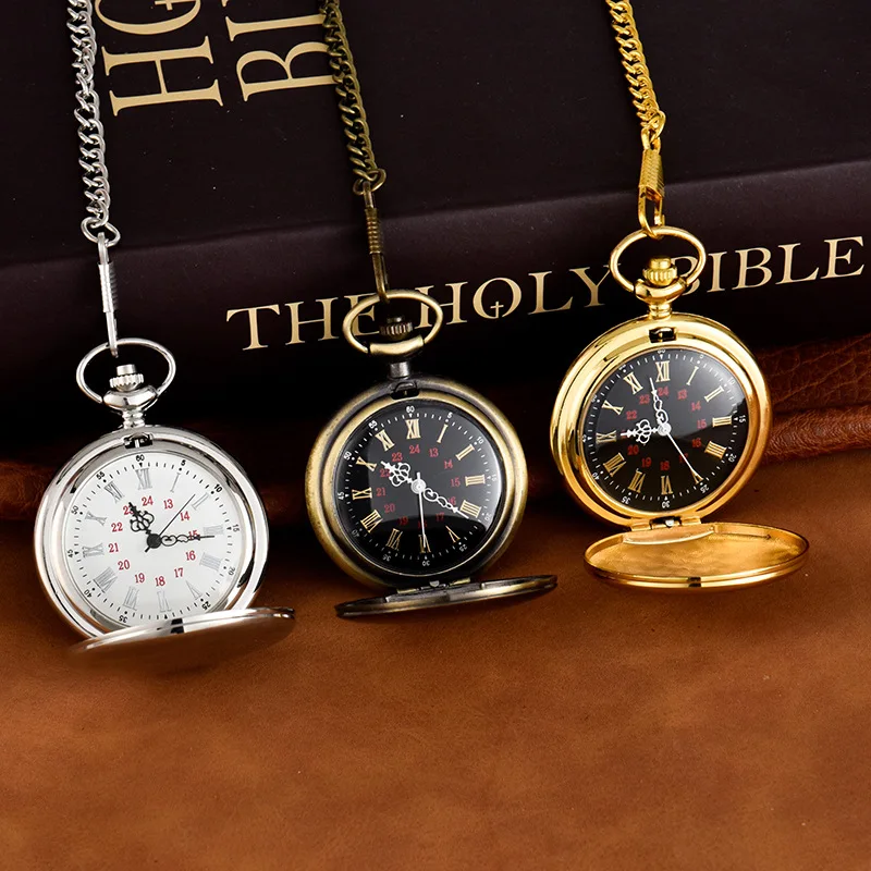 Fashion Smooth Blank Pocket Watch Fob Chain Quartz Pocket Watch Roman Number Dial Pendant Fob Watch Gifts Clock