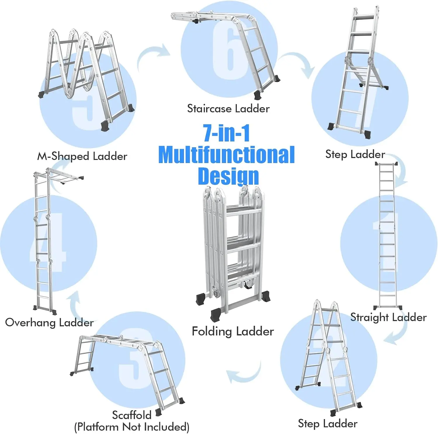 Price Articulated Aluminium Multifunctional Ladder 4*3 4*4 4*5 4*6 Steps For Home And Outdoor Using